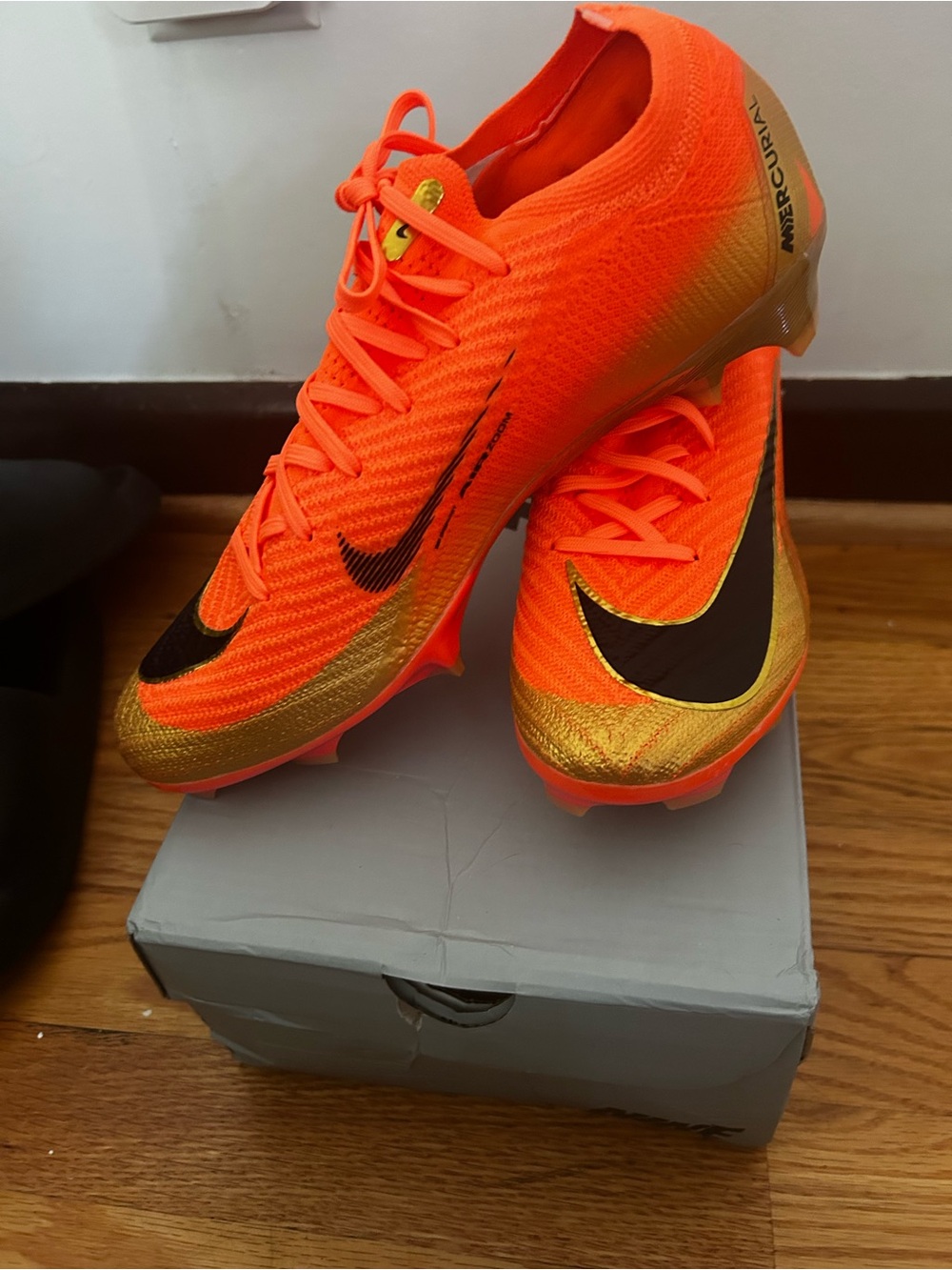 Nike Mens Soccer Cleats in Bright Orange with Gold Accents